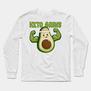 Keto Gains Cute Avocado with Muscles Long Sleeve T-Shirt